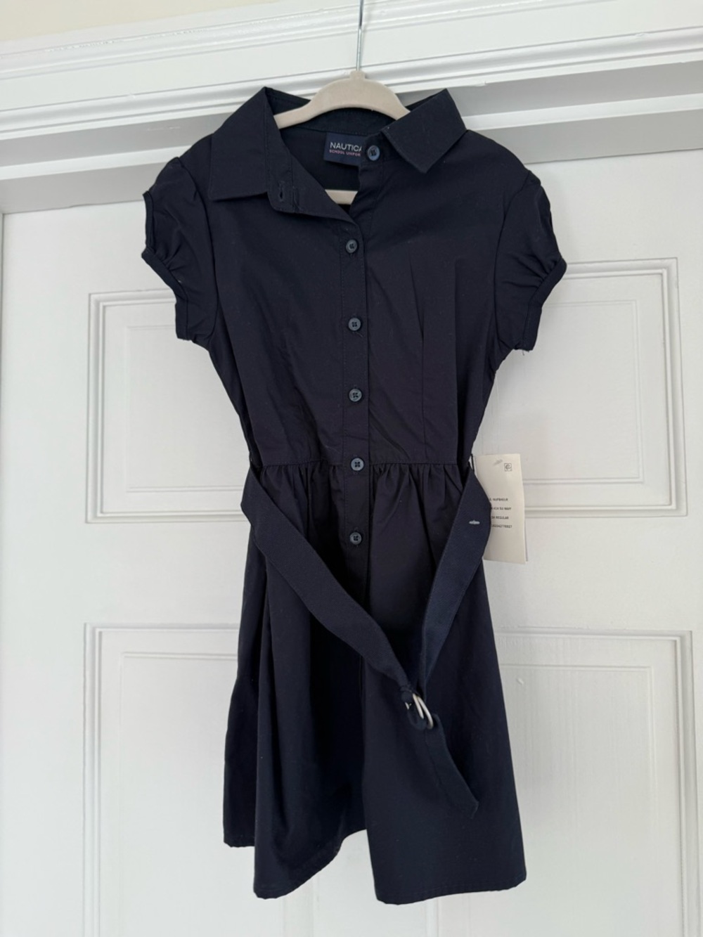 Nautica Girls Navy Blue Short Sleeve Shirt Dress with Belt size 4 NWT